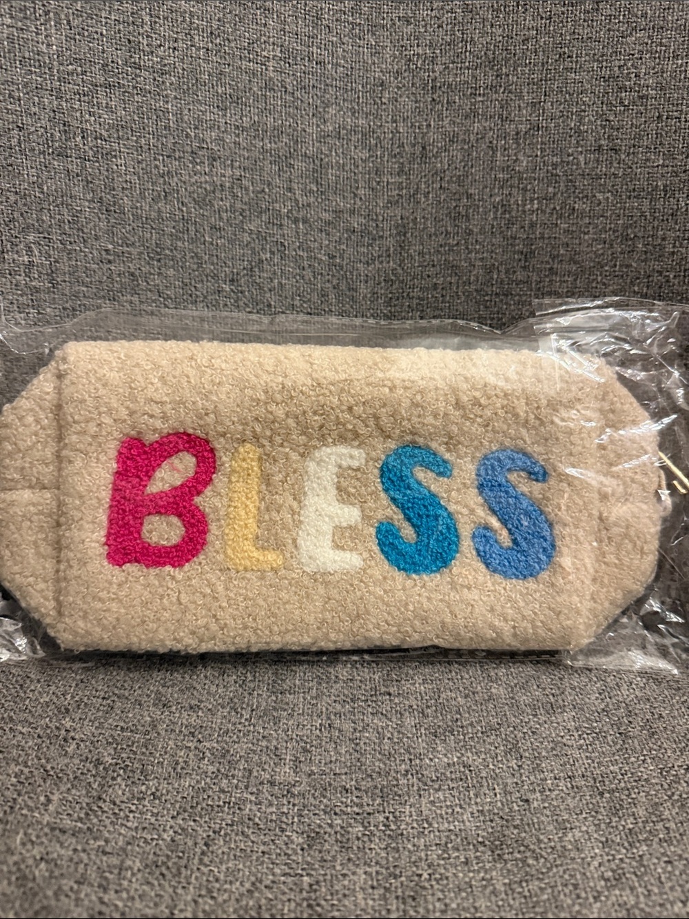 Kids 'BLESS' Sherpa Pencil Case Pouch - Cream